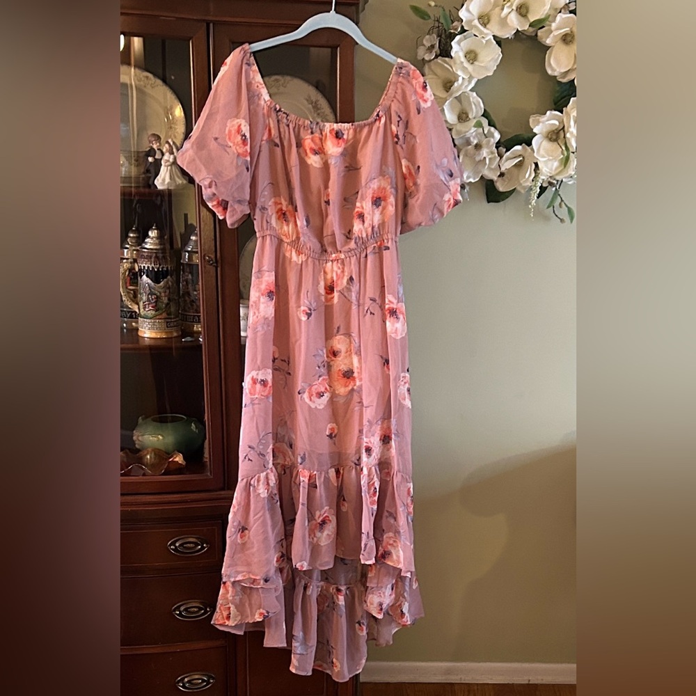 Pink Floral Midi Dress